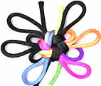 hexagonal good luck
	knot half tied with rainbow cord