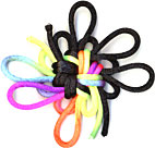 octagonal good
	luck knot half tied with rainbow cord