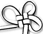 square flower
	  knot tied in black edged white cord